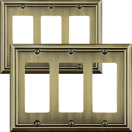 Miniatura 16 de OKAWYC Cubierta de interruptor de luz basculante/duplex Adler, placa de pared de metal, paquete de 2, latón antiguo de 2 bandas, cubierta decorativa