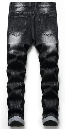 Miniatura 3 de Jeans rasgados para hombre, ajustados, ajuste regular, pierna cónica, desgastados, pantalones de mezclilla para hombre con agujero