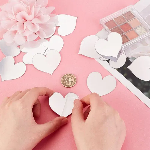 Miniatura 6 de PH PandaHall 50 piezas de mini azulejos de espejo de 2 pulgadas, espejo de corazón acrílico adhesivo pequeño espejo cuadrado mosaico, azulejos