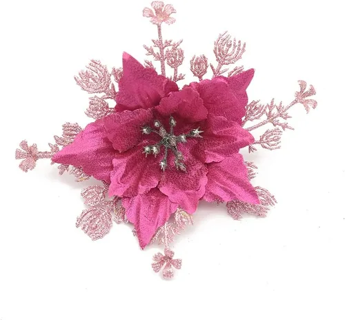 Miniatura 3 de Paquete de 12 flores artificiales de Pascua para decoración de árbol de Navidad, guirnalda de coronas, material para boda, fiesta de Año Nuevo, Rosa