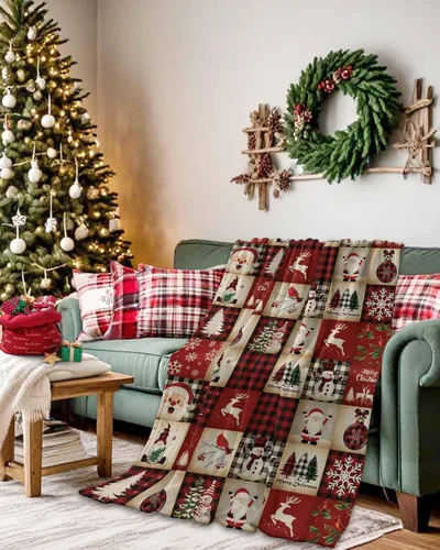 Miniatura 27 de Manta de franela de lana cuadriculada vintage, de San Valentín, romántica de gnomo, de lujo, cómoda, suave, para el Día de la Madre, retro, a Rojo