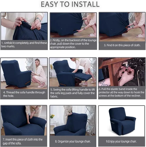 Miniatura 5 de KEKUOU Fundas para sillas reclinables, fundas elásticas para sofá reclinable de niño perezoso, 1 pieza, protector de muebles con parte inferior Azul