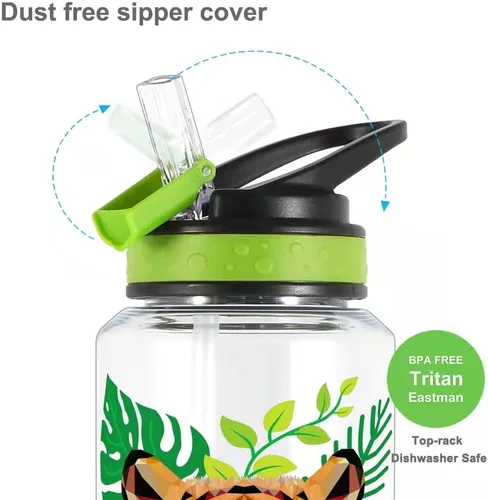 Miniatura 4 de Botella de agua de 32 onzas – Tritan libre de BPA, boca ancha, tapa abatible con pajilla, fácil de abrir, ligera, a prueba de fugas, con diseño
