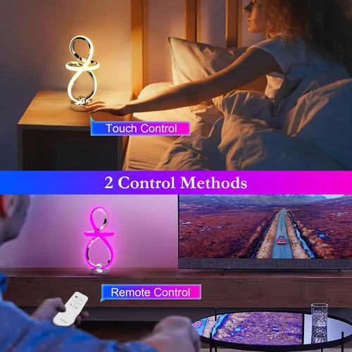Miniatura 3 de Lámparas de mesa modernas, lámpara LED espiral regulable de 3 niveles con función de memoria, lámpara de noche táctil y control remoto con 16 modos