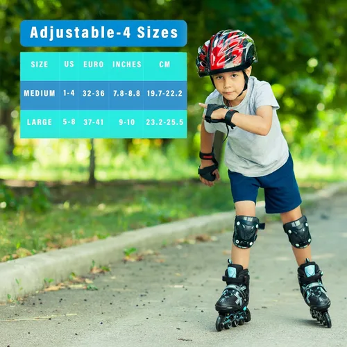 Miniatura 7 de Xino Sports Patines en línea para niños y niñas – Patines ajustables con ruedas iluminadas LED – Patines juveniles para interiores y exteriores Negro