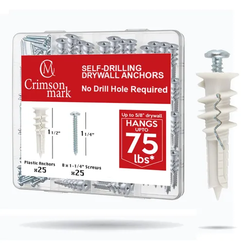 Miniatura 14 de CrimsonMark Juego de 120 piezas de anclajes y tornillos autoperforantes #8 para paneles de yeso #8 x 1-1/4" - Magníficos anclajes de pared