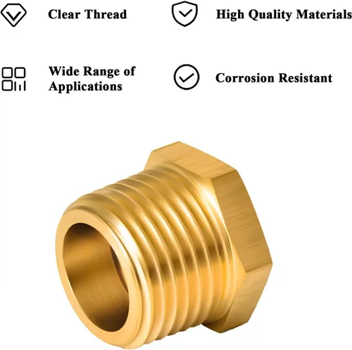 Miniatura 5 de 6 piezas de latón reductor hexagonal buje roscado montaje de tubería 1/2 pulgada NPT macho x 1/4 pulgadas NPT de latón resistente adaptador de tubo