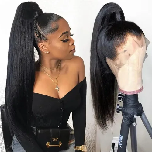 Miniatura 7 de sdamey 360 Pelucas de encaje frontal liso Pelucas de cabello humano HD transparentes con encaje completo para mujeres, pelucas de cabello humano