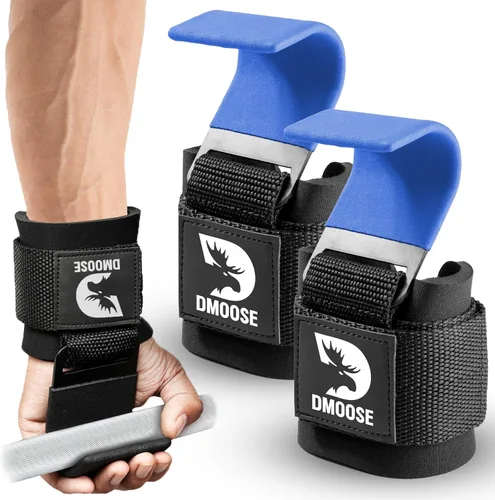 Miniatura 13 de DMoose Fitness Ganchos de levantamiento de pesas (par) para peso muerto, dominadas, remo y encogimientos de hombros – Correa de nailon Púrpura