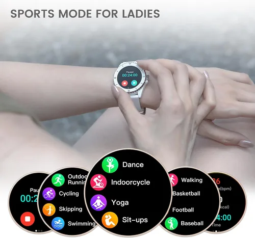 Miniatura 5 de KAVVO Oyster - Mini reloj inteligente Bluetooth de 1.1 pulgadas para mujer, pantalla AMOLED siempre encendida, bisel giratorio, rastreador