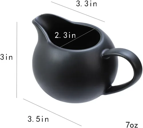 Miniatura 2 de Crema simple de cerámica mate con asa, jarra pequeña de leche para café, 8 onzas, color negro