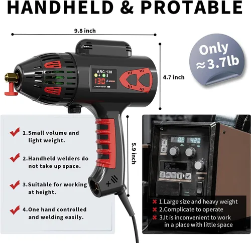 Miniatura 2 de GZ GUOZHI Máquina de Soldar Portátil de Mano, Soldador de Arco de 110V 130Amp Soldador de Mano Portátil, Inversor IGBT con Pantalla Digital, Juego