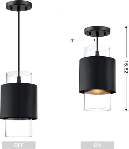 Miniatura 2 de 1 Light 2 Pack Hanging Indoor Kitchen Island Pendant Light 6" Drum Glass Shade Pendant Ceiling Light Fixtures Modern Farmhouse Dinning Over Sink