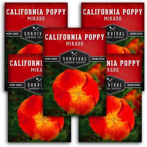 Miniatura 12 de Paquete de 1 semilla de amapola Mikado California para plantar, paquete con instrucciones para cultivar amapolas rojas en tu huerto casero, variedad
