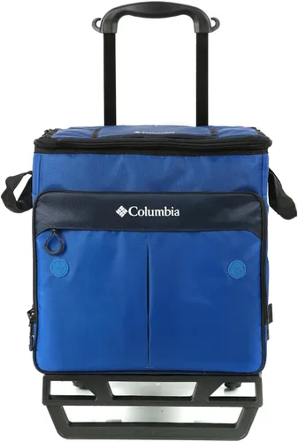 Columbia Crater Peak - Hielera con ruedas, enfriador con ruedas para 50 latas, enfriador plegable azul con aislamiento de súper espuma y carrito