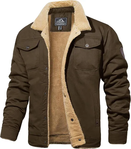Miniatura 11 de MAGCOMSEN Chaqueta de invierno para hombre con forro de sherpa, chaqueta de camionero cálida con múltiples bolsillos
