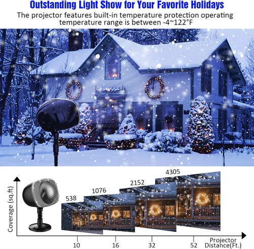 Miniatura 4 de Proyector de luz de nieve de Navidad, luces de proyector de vacaciones con control remoto, luces giratorias de caída de nieve, iluminación