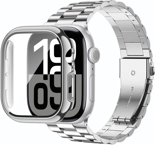 Miniatura 17 de baozai Compatible con Apple Watch Band de 1.496 pulgadas con funda, correa para iWatch de acero inoxidable con funda protectora de pantalla