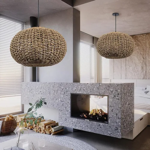 Miniatura 3 de Arturesthome Lámpara colgante bohemia tejida a mano, 1 luz, mimbre de ratán, iluminación de techo, lámpara de araña para cocina, isla, restaurante