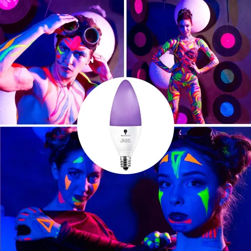 Miniatura 4 de Paquete de 2 bombillas LED negras, 6 W, E12, nivel de bombilla de luz negra, 385-400 nm, pintura corporal, que brilla en la oscuridad, bombilla LED