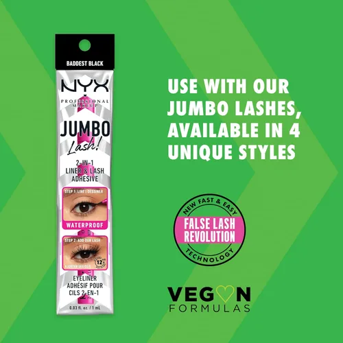 Miniatura 2 de NYX PROFESSIONAL MAKEUP Jumbo Lash! Delineador de ojos y adhesivo para pestañas 2 en 1, color negro Negro más malo