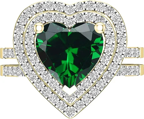 Miniatura 59 de Dazzlingrock Collection Juego de anillos de compromiso de doble halo con diamantes naturales redondos y piedras preciosas creadas en laboratorio