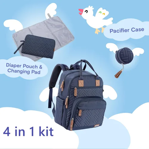 Miniatura 2 de iniuniu Mochila para pañales, kit 4 en 1, bolsas de bebé unisex grandes para niños y niñas, mochila de viaje impermeable con bolsa para pañales Azul