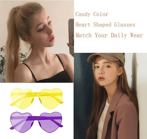 Miniatura 6 de AEAHALY Lentes de sol con forma de corazón blanco, verde, azul, morado, rosa, rojo, para mujer, con forma de corazón, a granel, para fiestas