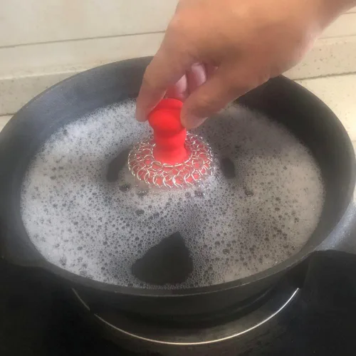 Miniatura 2 de Limpiador de malla mejorado 316 con mango de silicona, limpiador de hierro fundido para parrilla de hierro fundido, sartén, wok, utensilios