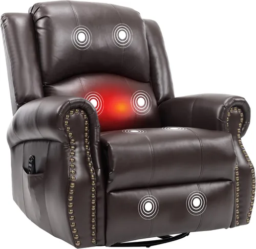 Miniatura 18 de PELUMY Silla reclinable giratoria de cuero transpirable para adultos, balancín giratorio de 360° con masaje térmico y vibratorio, silla de descanso