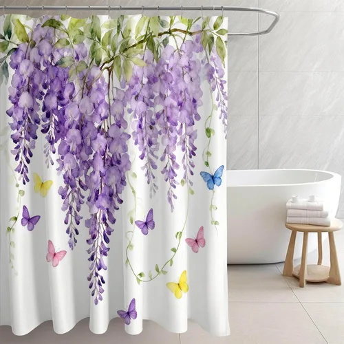 Miniatura 15 de Cortina de ducha, tela impermeable para baño, cortinas decorativas para baño, hotel (cortina, hoja verde)