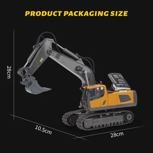 Miniatura 3 de Excavadora con control remoto con luces y efectos de sonido, 1:20 2.4G 11CH Vehículos de construcción de aleación, rotación de 360°, camión RC