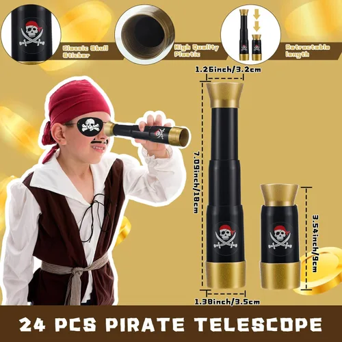 Miniatura 2 de Libima Juego de 24 accesorios para disfraz de pirata, parches de fieltro para los ojos y telescopios de plástico retráctiles para niños, recuerdos