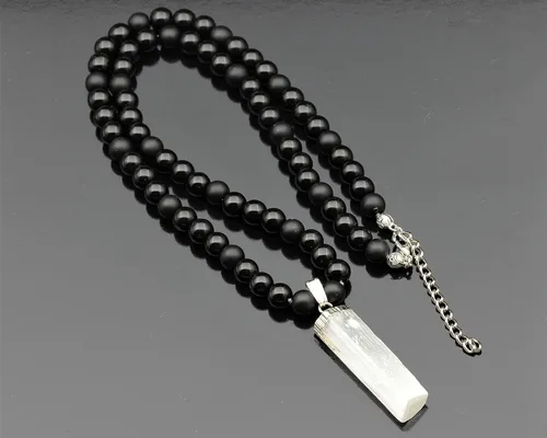 Miniatura 105 de Colgante de turmalina cruda natural, Collar de cuentas de ónix negro genuino, Collar de piedra negra, Collar de piedras preciosas, Cuentas de 0.315