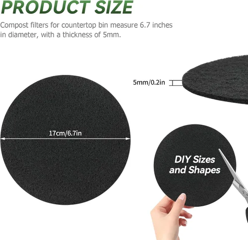 Miniatura 6 de Filtros de carbón para cubo de compost, paquete de 12 filtros de compost, filtros de abono de 6.7 pulgadas para contenedor de encimera, se adapta a