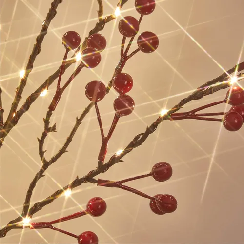 Miniatura 2 de Hairui - Guirnalda de bayas rojas con luces de 6 pies, funciona con pilas con temporizador, guirnalda iluminada con 120 luces de hadas LED