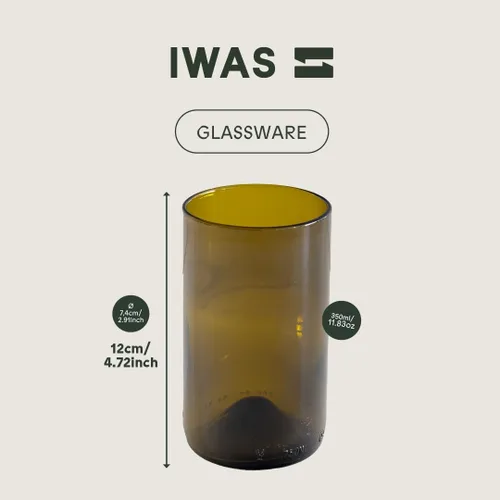 Miniatura 3 de IWAS Upcycled Olive - Vasos para beber 11.8 fl oz 12 onzas Juego de 6 Vasos de agua sostenibles Gafas de color marrón oscuro respetuosas