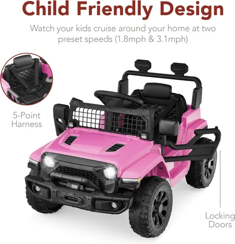 Miniatura 5 de Productos de la mejor elección, juguete de paseo para niños de 6V, mini camioneta, auto eléctrico de juego con control remoto para padres, Rosa