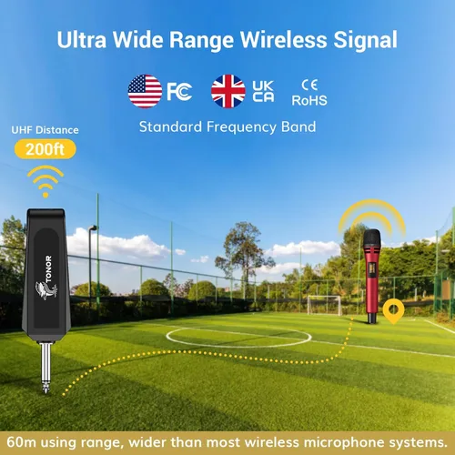 Miniatura 3 de TONOR Micrófonos inalámbricos, sistema de micrófono de karaoke UHF dual, Microfonos Inalambricos con receptor recargable, juego de micrófonos