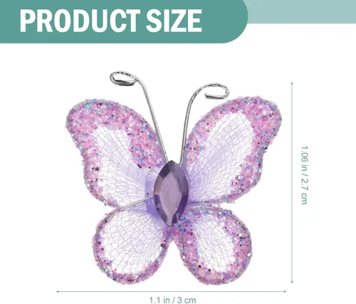 Miniatura 3 de BESPORTBLE 50 mariposas de alambre de malla transparente púrpura con purpurina para decoración de bodas, suministros de manualidades, centros