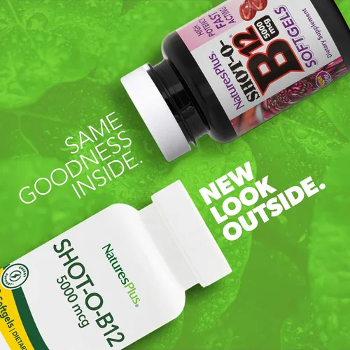 Miniatura 2 de NaturesPlus Shot-O-B12 - 30 cápsulas blandas - 5000 mcg - Apoya la energía y la salud inmunológica - Sin gluten - 30 porciones