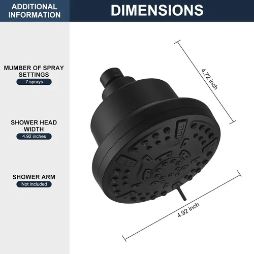Miniatura 9 de Cabezal de ducha filtrado negro mate, alta presión, 7 modos, con filtro para agua dura, repuesto ajustable, elimina cloro y sustancias nocivas, ABS