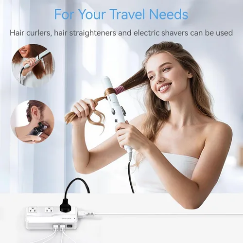 Miniatura 2 de BESTEK Adaptador de viaje universal convertidor de voltaje de 220 V a 110 V con carga USB de 6 A y 4 puertos, y adaptador de enchufe de Reino Blanco