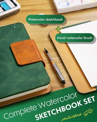 Miniatura 7 de Fuumuui Cuaderno de bocetos de acuarela con pincel de viaje de doble punta, bloc de papel de acuarela, 100% algodón sin ácidos, prensa en frío