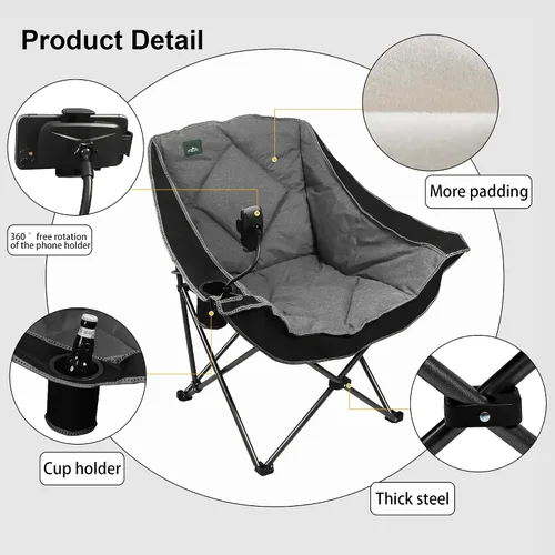 Miniatura 4 de Northroad Silla de camping plegable de gran tamaño, silla de césped acolchada para exteriores con soporte para tazas, bolsa de transporte