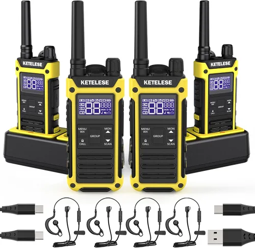 Miniatura 11 de KETELESE T3G Walkie Talkies resistentes para adultos, radio de 2 vías impermeable IP67 de largo alcance, con auricular y micrófono, base de carga
