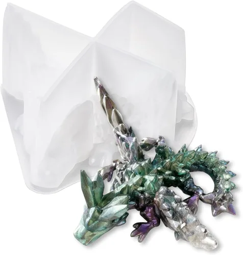Miniatura 11 de Molde de silicona de dragón de cristal 3D, molde de resina de dragón con piedras preciosas de corazón para fundición de resina epoxi/UV, decoración