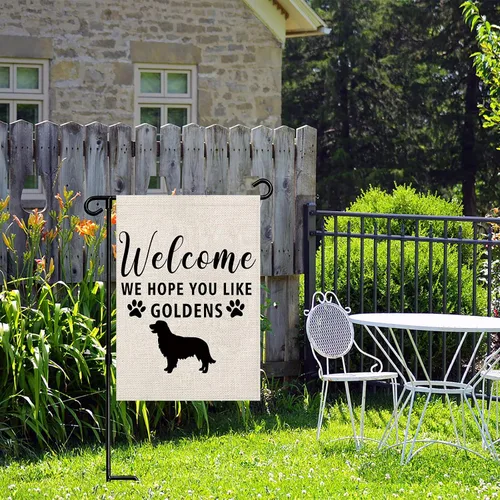 Miniatura 3 de Golden Retriever - Bandera de jardín Golden Retriever con la frase "Welcome We Hope You Like Goldens", bandera de jardín (Like Goldens F)
