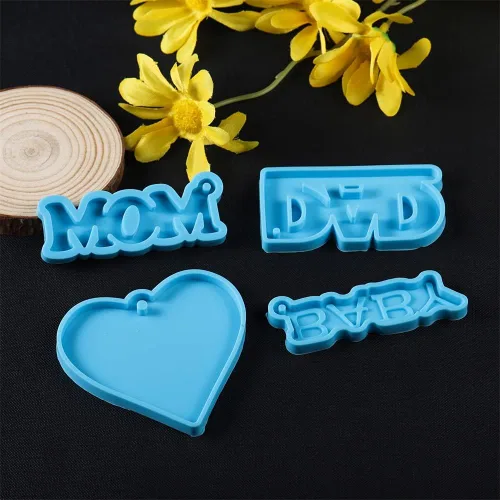 Miniatura 6 de 1 molde de resina epoxi con letras de mamá papá, moldes de silicona para colgantes de corazón, molde de fundición para herramientas de fabricación