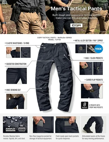 Miniatura 7 de CQR Men's Flex Ripstop Tactical Pants, Water Resistant Stretch Cargo Pants, Lightweight EDC Hiking Work Pants